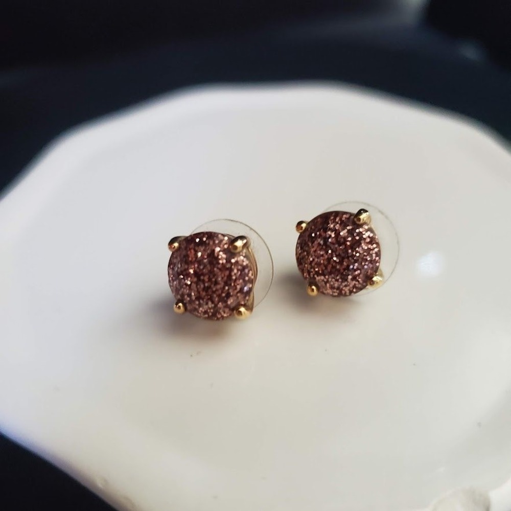 NWT Kate Spade Small Square Gold Glitter Stud Earrings Gold Plated Signed - Picture 3 of 5